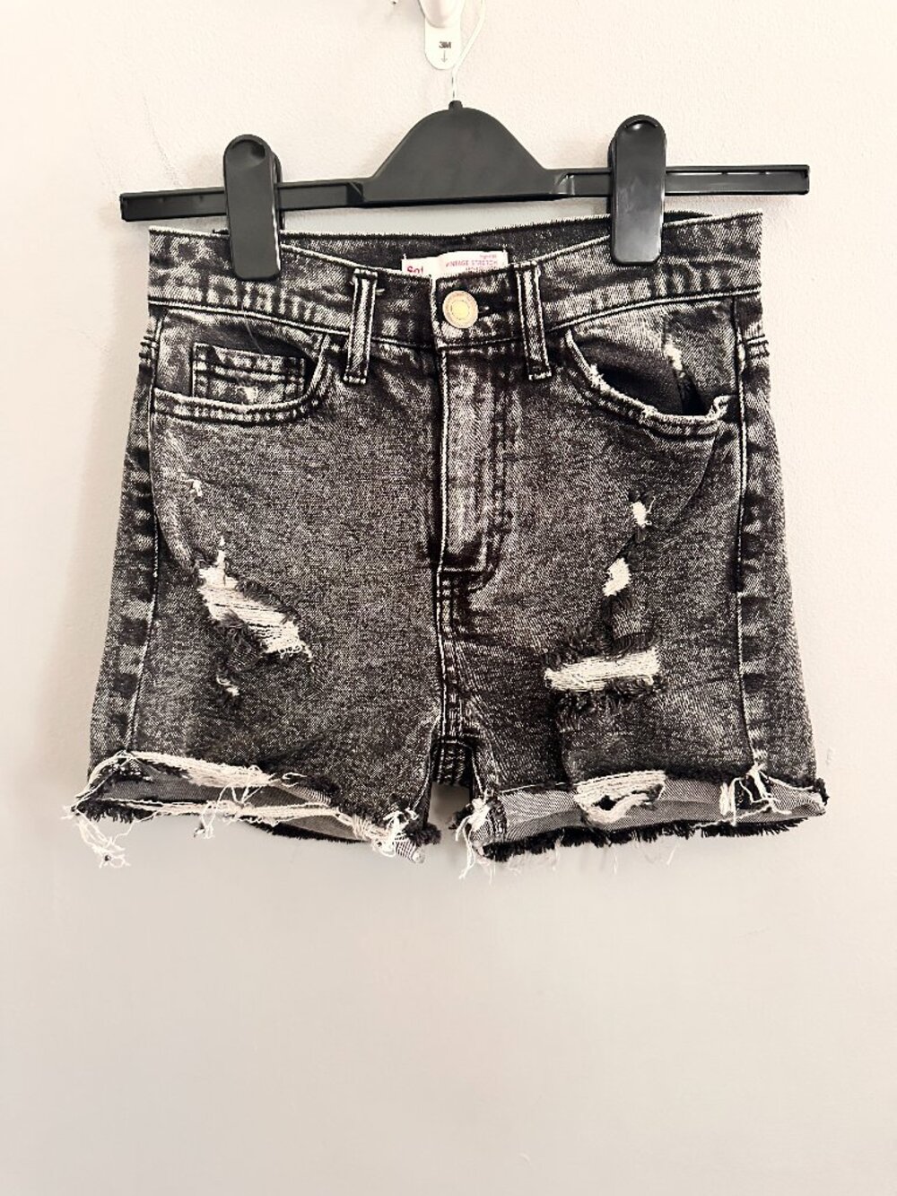 High Rise Distressed Denim Shorts Size 0 Short Black Acid Wash Frayed Hem